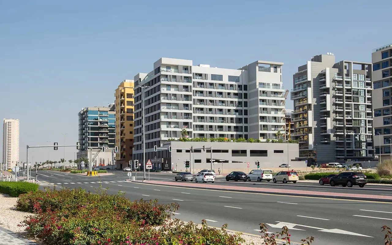 Majan residential buildings and local streets, official developer photograph